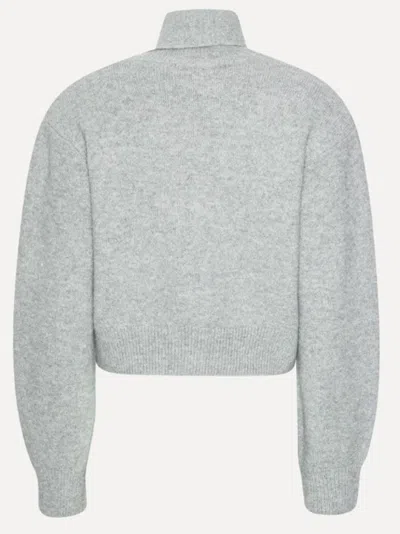 Rotate Birger Christensen Knitwear With Attached Scarf And Cropped Length In Gray