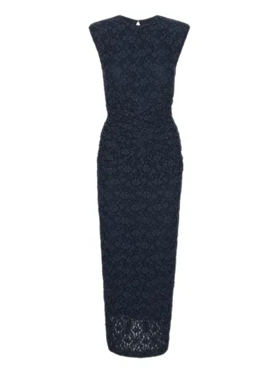 Rotate Birger Christensen Long Sleeveless Fitted Midi Dress With Textured Detailing In Blue