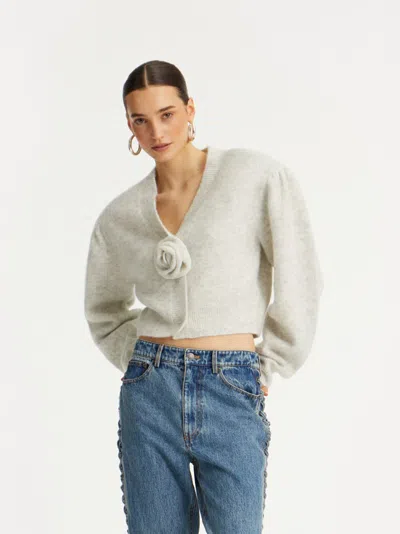 Rotate Birger Christensen Rotate Birgerchristensen Puff Sleeve Knit Cardigan In Gray