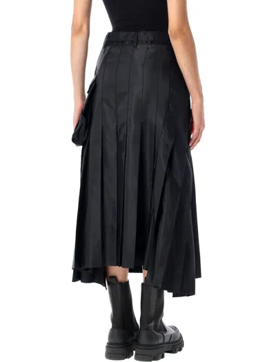 Sacai Pleated Midi Skirt With Cargo Pocket In Black