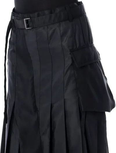 Sacai Pleated Midi Skirt With Cargo Pocket In Black