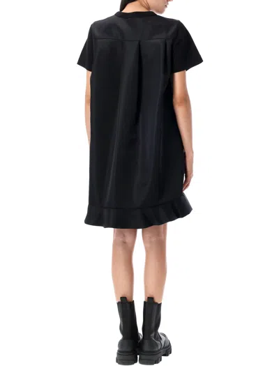 Sacai Ruffled Hem T-shirt Dress With Relaxed Silhouette In Black