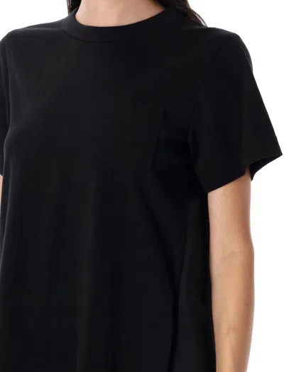 Sacai Ruffled Hem T-shirt Dress With Relaxed Silhouette In Black