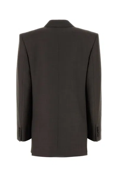 Saint Laurent Wool Blazer With Notched Lapels And Padded Shoulders In Brown