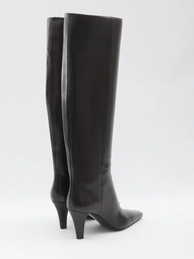 Saint Laurent Knee Length Stiletto Heel Pointed Toe Boots In Black