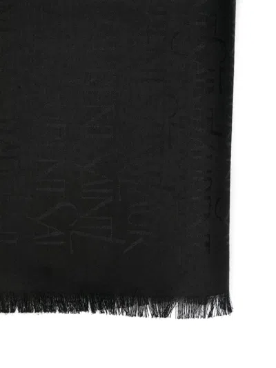 Saint Laurent Logo-jacquard Fringed Scarf In Black