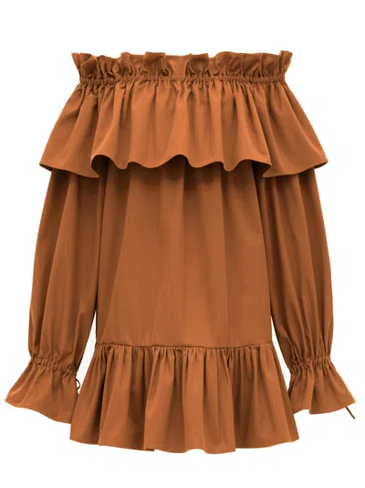 Saint Laurent Flounces Mini Dress In Brown