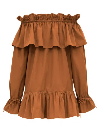 Saint Laurent Flounces Mini Dress In Brown