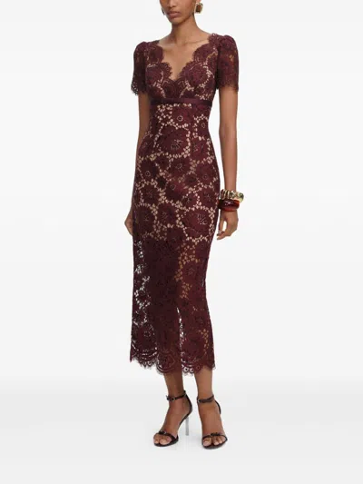 Self-portrait Womens Burgundy Floral Lace Bow-embellished Woven Midi Dress