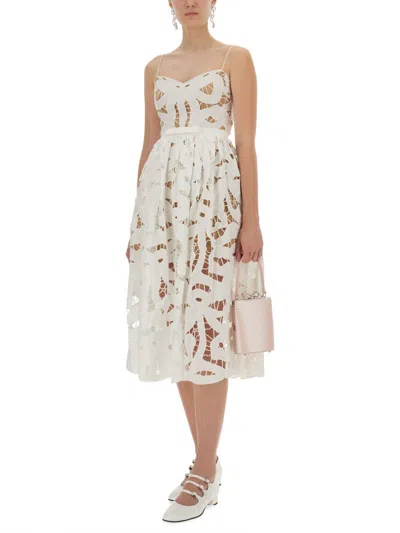 Self-portrait Embroidered Midi Dress With Bow In White