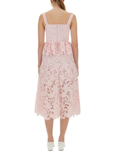 Self-portrait Lace Midi Peplum Dress In Pink