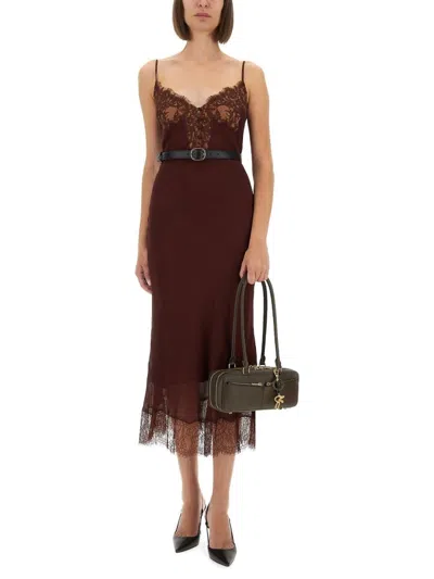 Self-portrait Midi Dress With Lace Inserts In Brown
