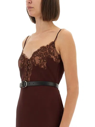 Self-portrait Midi Dress With Lace Inserts In Brown