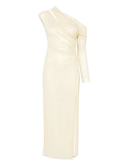 Self-portrait Rhinestone-embellished Gathered Gown In Neutral