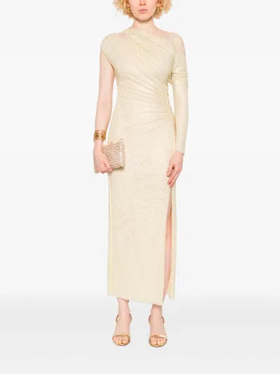 Self-portrait Rhinestone-embellished Gathered Gown In Neutral