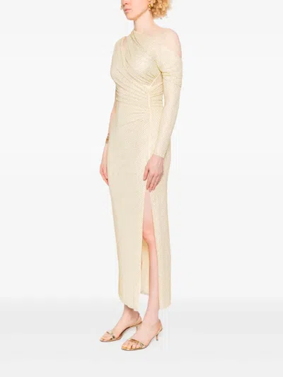 Self-portrait Rhinestone-embellished Gathered Gown In Neutral