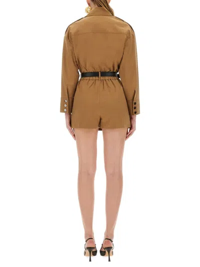 Self-portrait Structured Twill Suit With Belted Waist In Brown