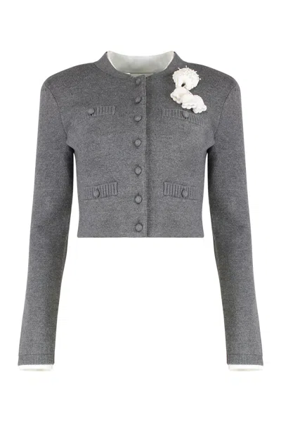 Self-portrait Grey Crochet Flower Cardigan Clothing In Gray