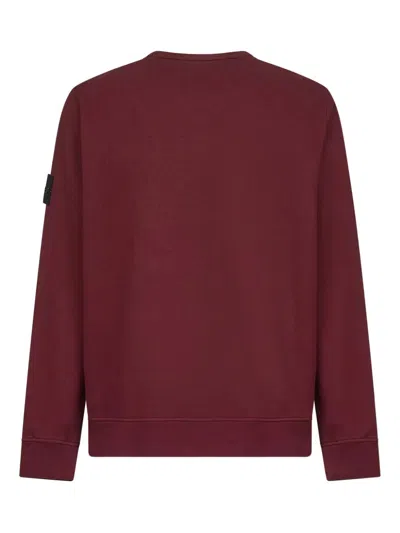 Stone Island Men Burgundy Brushed Organic Cotton Crewneck Sweatshirt In Burgundy