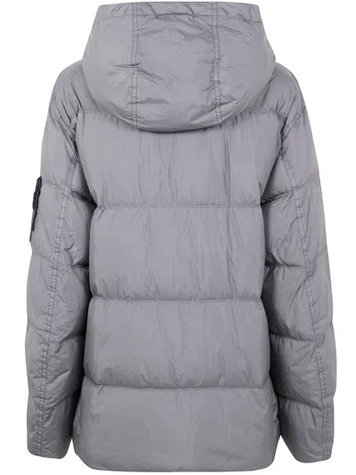 Stone Island Quilted Hooded Down Jacket With Front Pockets In Gray