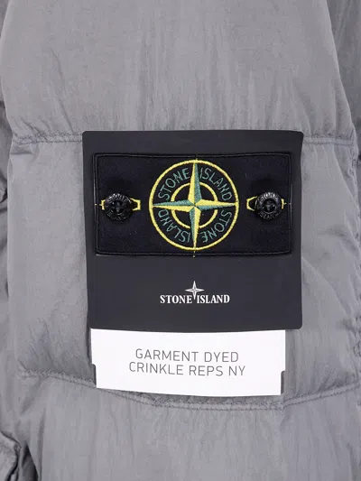 Stone Island Quilted Hooded Down Jacket With Front Pockets In Gray