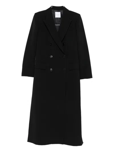 Cenere Peak-lapels Double-breasted Coat In Black