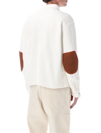 Stone Island Collared Design Cotton Knit-look Jacket In White