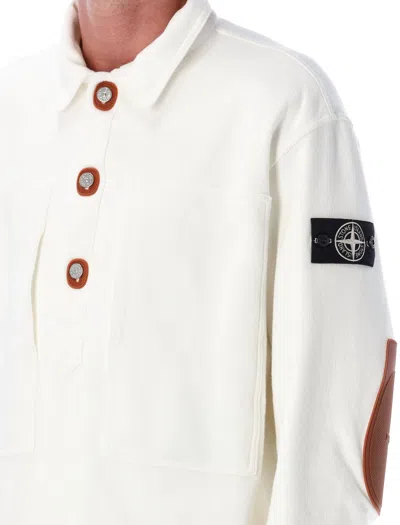Stone Island Collared Design Cotton Knit-look Jacket In White