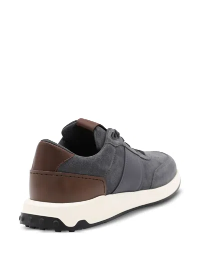 Tod's Blue Calf Leather Sneakers In Gray