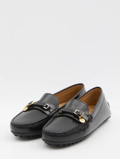 Tod's Urban Brushed Leather Loafers With Decorative Strap In Black