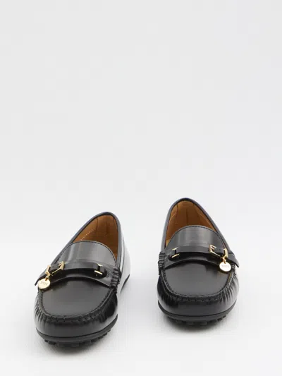 Tod's Urban Brushed Leather Loafers With Decorative Strap In Black