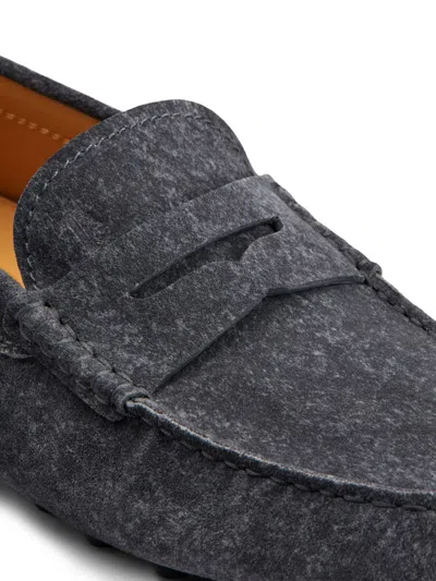 Tod's Almond Toe Leather Loafers With Penny Strap In Gray