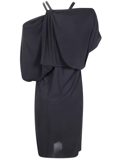 Tom Ford Chain Stones Embroidery On Crepe Jersey Cocktail Dress In Blue