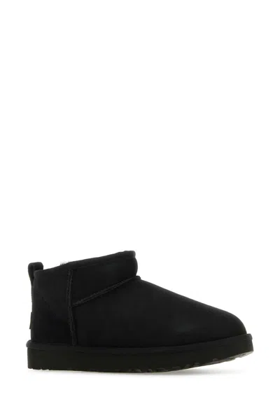 Ugg Black Suede Classic Ultra Mini Ankle Boots In Black