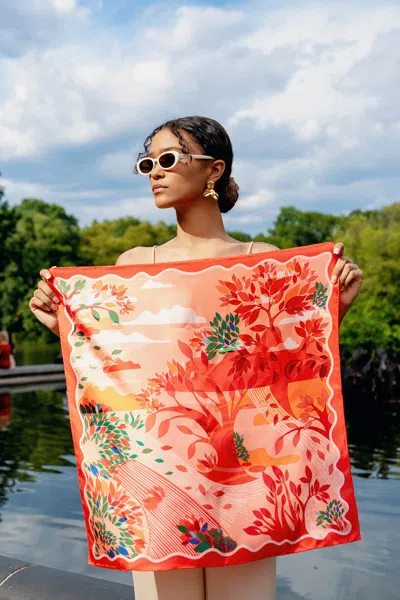 Jessie Zhao New York Double Sided Silk Scarf Crossing Red