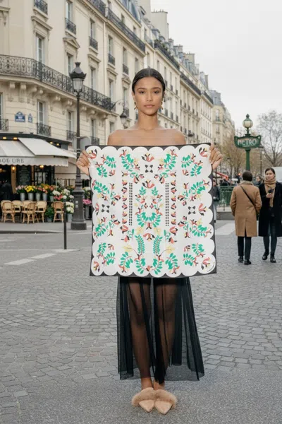 Jessie Zhao New York Double Sided Silk Scarf Floral Parade