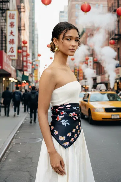 Jessie Zhao New York Double Sided Silk Scarf Midnight Garden