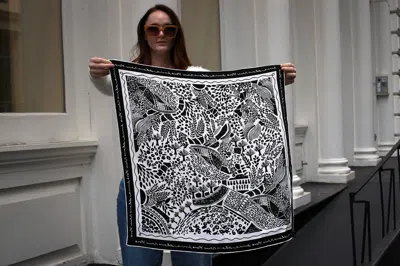 Jessie Zhao New York Double Sided Silk Scarf Of Black Garden