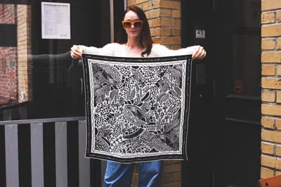 Jessie Zhao New York Double Sided Silk Scarf Of Black Garden