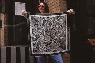 Jessie Zhao New York Double Sided Silk Scarf Of Black Garden