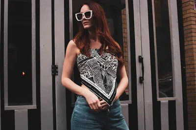 Jessie Zhao New York Double Sided Silk Scarf Of Black Garden