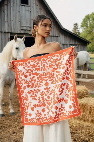 Jessie Zhao New York Double Sided Silk Scarf Red Blessing