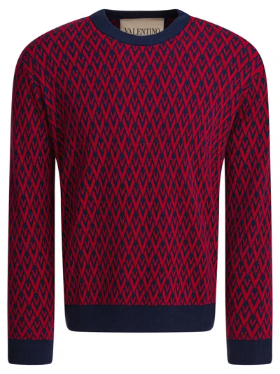 Valentino Garavani Jumper With Toute La V Jacquard Pattern In Multi