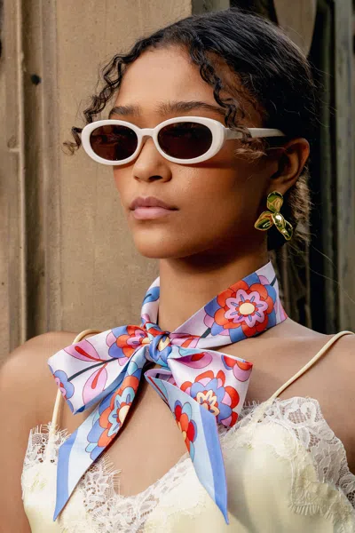 Jessie Zhao New York Silk Skinny Scarf Pink Garden In Multi