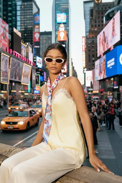 Jessie Zhao New York Silk Skinny Scarf Pink Garden In Multi