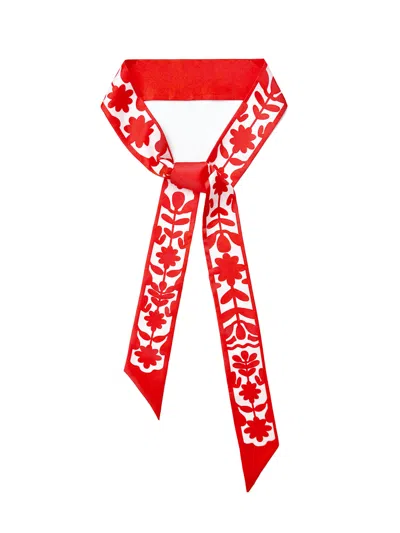 Jessie Zhao New York Silk Skinny Scarf Red Blessing