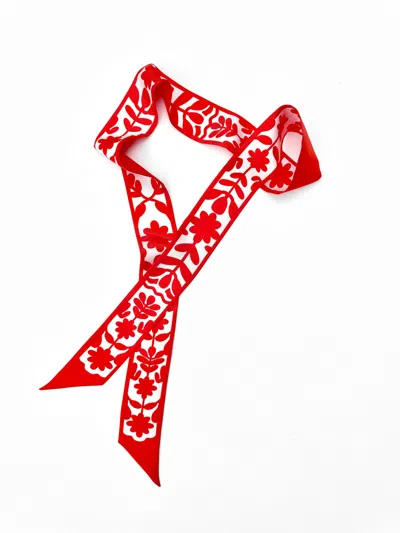 Jessie Zhao New York Silk Skinny Scarf Red Blessing