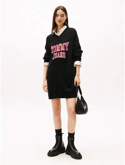 Tommy Hilfiger Tommy Jeans Intarsia Logo Sweater Dress In Black