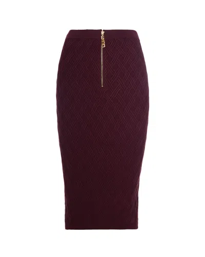 Elisabetta Franchi Diamond Knit Skirt With Merlot Jewel Detail In Burgundy