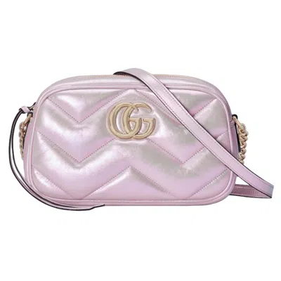 Pre-owned Gucci Women's  Gg Marmont Small Shoulder Bag In Pink Iridescent